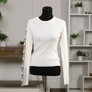 NWT Juicy Couture Ribbed Crewneck Logo Sleeve Top Y2K Iconic Sporty Chic Size M